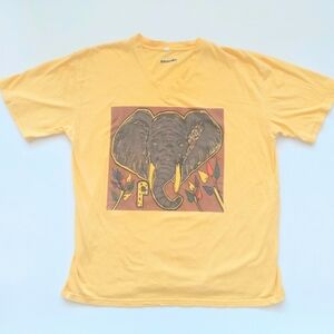 Abiyas Art V Neck Elephant Graphic T Shirt Adult Size Large Yellow Cotton